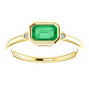 14K Yellow Gold Emerald Bezel Set Diamond Ring